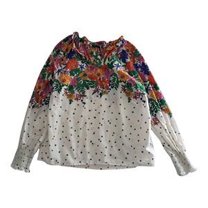 Talbots Top Women's Medium Petite‎ Colorful Blissful Floral Smocked Cuff Spring